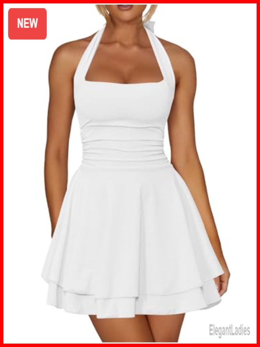 Women's Halter Ruffle Hem Mini Dress Sleeveless Backless Club Party A-Line